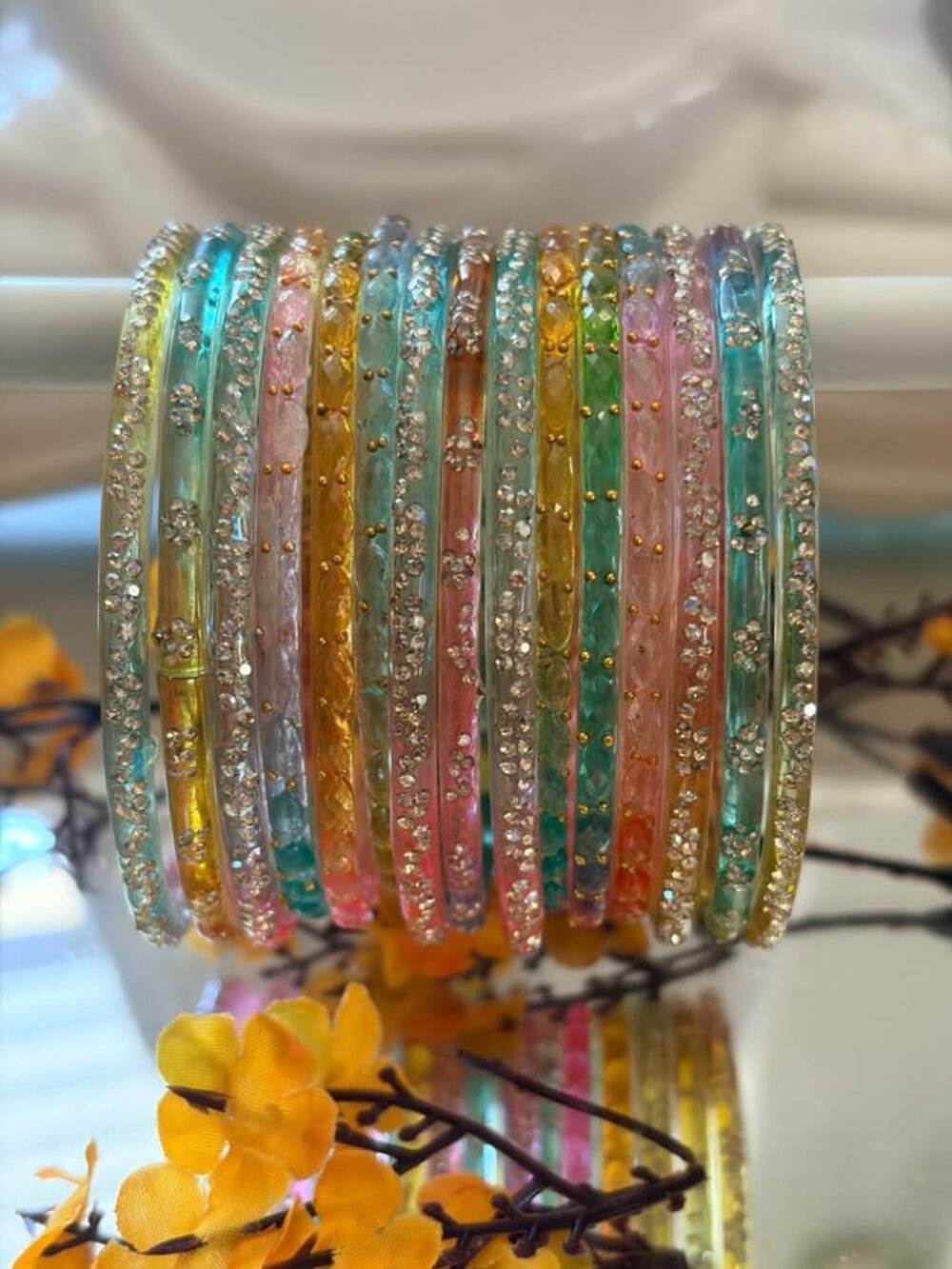 15-Piece Women's Colorful Rhinestone Raindrop Bangle Set | Multi-Color Transluce